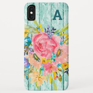 Waterverf Roos Floral Spray met Initiaal iPhone XS Max Hoesje