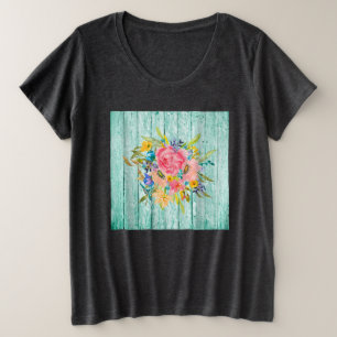 Waterverf Roos Floral Spray op Chippy Aqua Grote Maat T-shirt