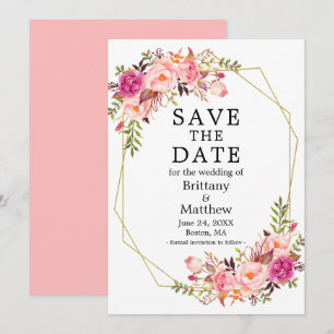 Waterverf Roos Gold Geo Lijst Roze sparen de datum Save The Date
