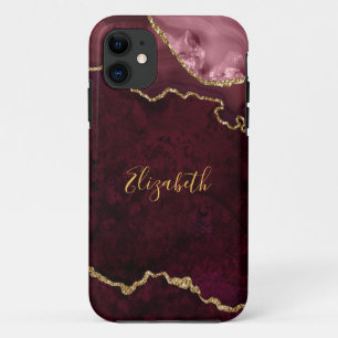 Waterverf Roos Gold Marble Agate Geode iPhone 11 Hoesje