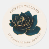 waterverf roos goud en blauw retouradres ronde sticker (Voorkant)