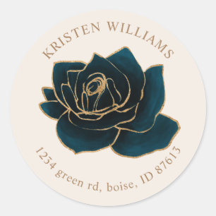 waterverf roos goud en blauw retouradres ronde sticker