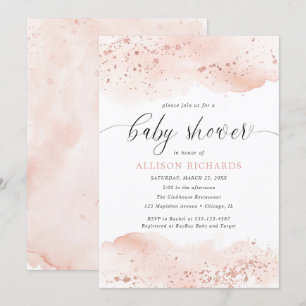 Waterverf roos gouden blush roze meisje baby showe kaart