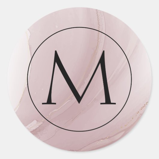 Waterverf Roos Gouden Marmeren Monogram Ronde Sticker (Voorkant)
