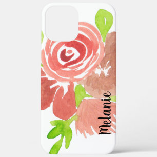 Waterverf Roos Greenery Blush Pink Monogrammed iPhone 12 Pro Max Hoesje