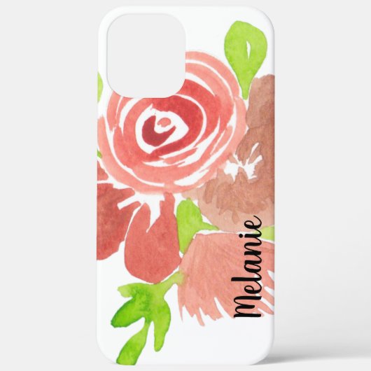 Waterverf Roos Greenery Blush Pink Monogrammed Case-Mate iPhone Case (Achterkant)