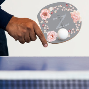 Waterverf Roos krans gepersonaliseerd   Gray Tafeltennisbatje