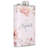 Waterverf Roos krans gepersonaliseerd | Roze Heupfles (Rechts)