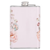 Waterverf Roos krans gepersonaliseerd | Roze Heupfles (Achterkant)