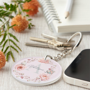 Waterverf Roos krans gepersonaliseerd Roze Sleutelhanger