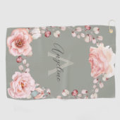 Waterverf Roos krans gepersonaliseerd | Sage Green Golfhanddoek (Horizontaal)