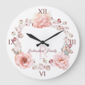 Waterverf Roos krans gepersonaliseerd | Wit Grote Klok (Voorkant)