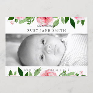 Waterverf Roos Leaf Geboorteaankondiging Aankondiging