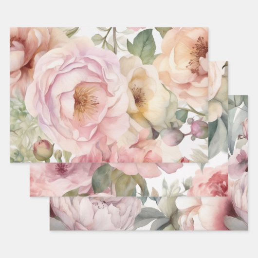 WATERVERF ROOS PEONY DECORATIEF PAPIER INPAKPAPIER VEL (Set)