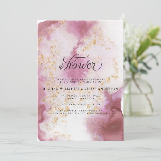 Waterverf Roos Quartz Gold Geode BarefootBride™ Kaart (Staand voorkant)