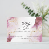 Waterverf Roos Quartz Gold Geode BarefootBride™ RSVP Kaartje (Staand voorkant)