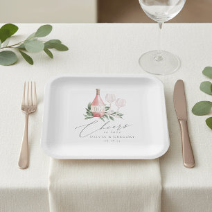 Waterverf Roos Wijn Botanische kaas tot liefde Papieren Bordje