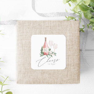 Waterverf Roos Wijn Botanische kaas tot liefde Vierkante Sticker