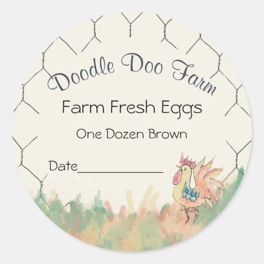 Waterverf Rooster Aangepast Boerderij Verse Sticke Ronde Sticker (Voorkant)