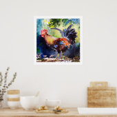 Waterverf Rooster Art Poster (Keuken)