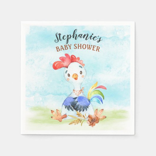 Waterverf Rooster Baby shower Boerderij Servet (Voorkant)