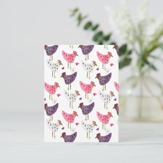 Waterverf Rooster Floral Pattern Briefkaart (Staand voorkant)