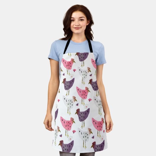 Waterverf Rooster Roze Paars Hen Patroon Schort (Gedragen)