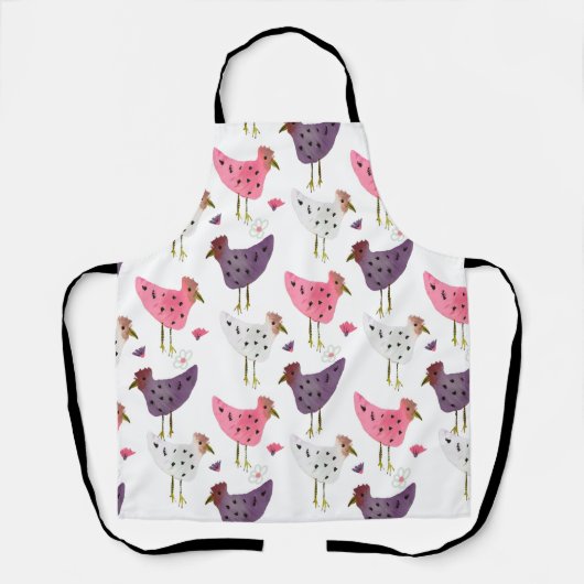 Waterverf Rooster Roze Paars Hen Patroon Schort (Voorkant)