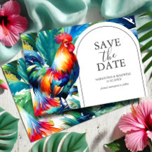 Waterverf Rooster Save The Date Invitation