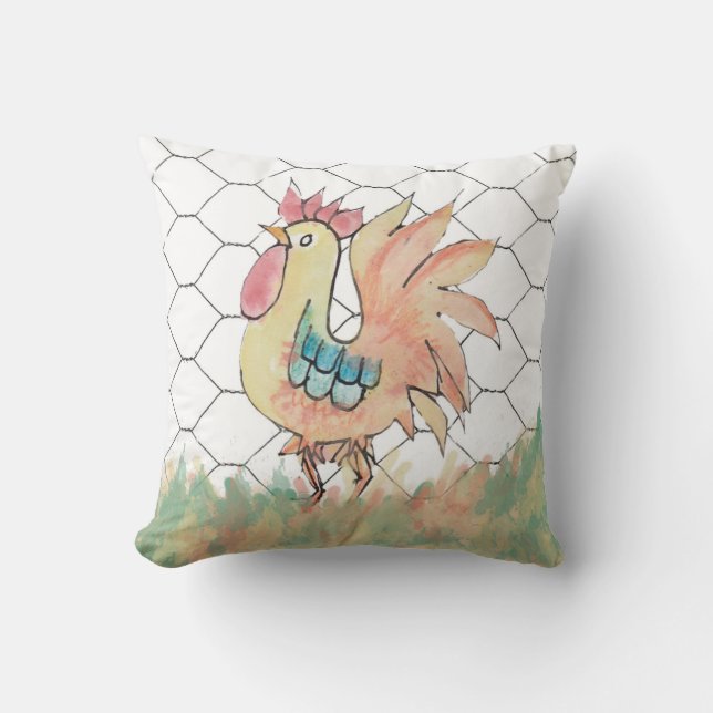 Waterverf Rooster Sierkussen (Voorkant)