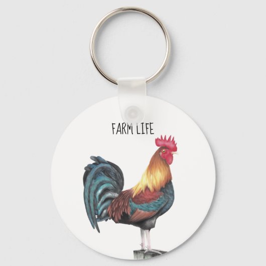 Waterverf Rooster Sleutelhanger (Voorkant)