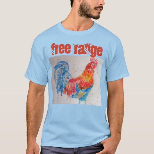 Waterverf Rooster T Shirt vrije uitloop (Voorkant)