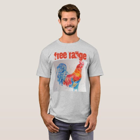 Waterverf Rooster T Shirt vrije uitloop (Voorkant volledig)