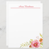 Waterverf Rose Bouquet Personal Stationery (Voorkant / Achterkant)
