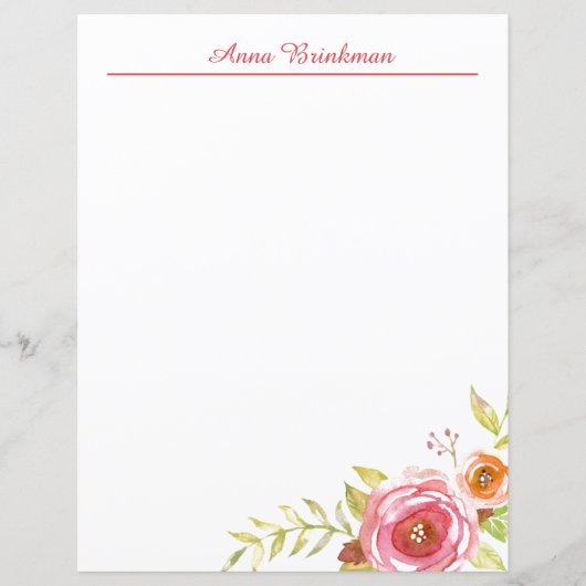 Waterverf Rose Bouquet Personal Stationery (Voorkant)