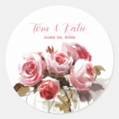 Waterverf Rose Bouquet Wedding Ronde Sticker (Voorkant)