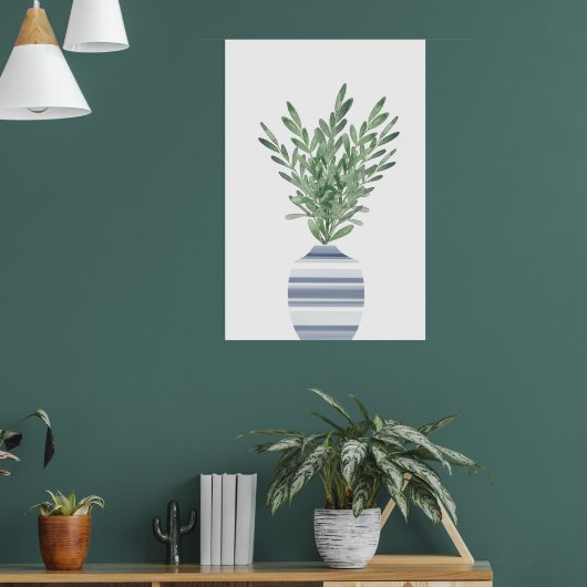 Waterverf Rosemary & Blue Striped Vase Poster (Woonkamer 1)