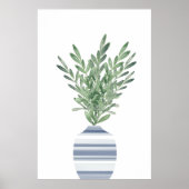 Waterverf Rosemary & Blue Striped Vase Poster (Voorkant)