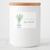 Waterverf Rosemary & Blue Striped Vase Voedselcontainer Etiket (Voorkant)