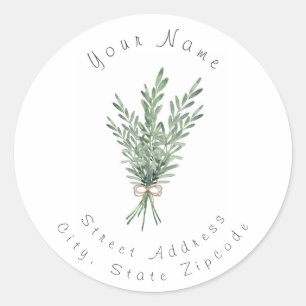 Waterverf Rosemary Bouquet met Jute Bow Ronde Sticker