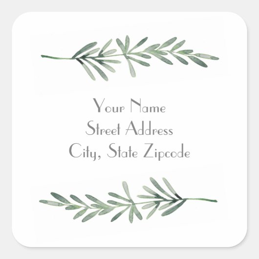 "Waterverf Rosemary"-labels Vierkante Sticker (Voorkant)