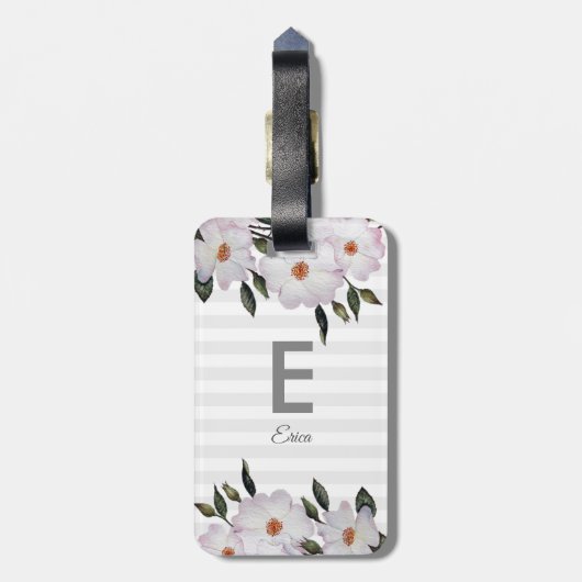 Waterverf Roses Ballerina Floral Monogram Bagagelabel (Achterkant verticaal)