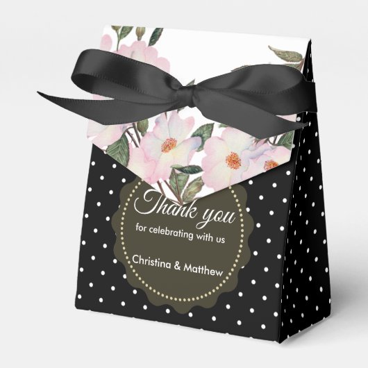 Waterverf Roses Black White Polka Dots Bedankdoosjes (Voorkant Zijde)