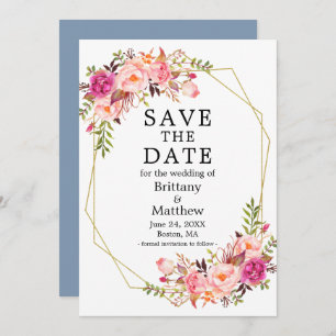 Waterverf Roses Geo Lijst Dusty Blue Save The Date