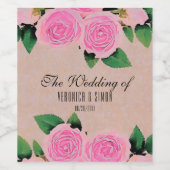 Waterverf Roses Romantic Wedding Wijn Etiket (Enkel label)