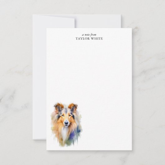 Waterverf Rough Collie gepersonaliseerd dank u Notitiekaartje (Voorkant)