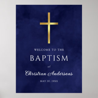 Waterverf Royal Blue Baptism Boy Welkomstteken Poster