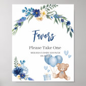 Waterverf Royal Blue Teddy Bear Balloon Poster (Voorkant)