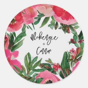 Waterverf Roze Anemone Floral Wedding Ronde Sticker