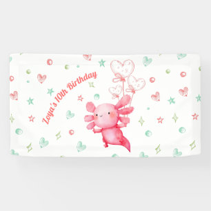 Waterverf Roze Axolotl Leuk Kinderverjaardagsfeest Spandoek